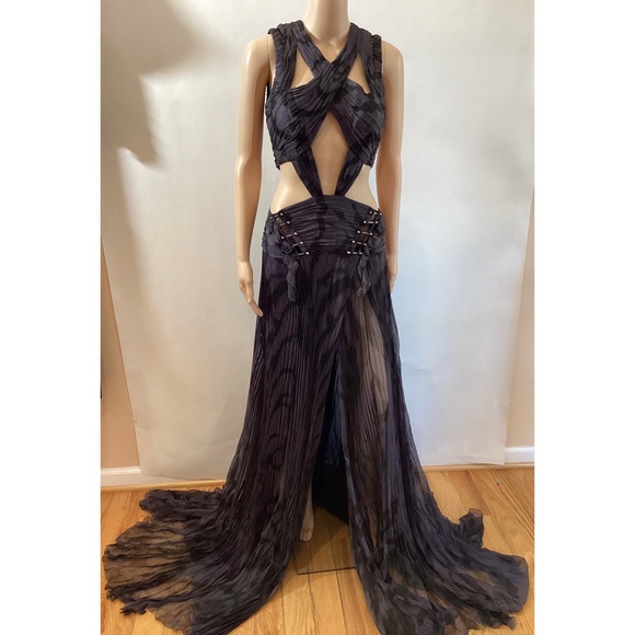 ROBERTO CAVALLI CUTOUT HIGH SLIT GOWN - Picture 1 of 7